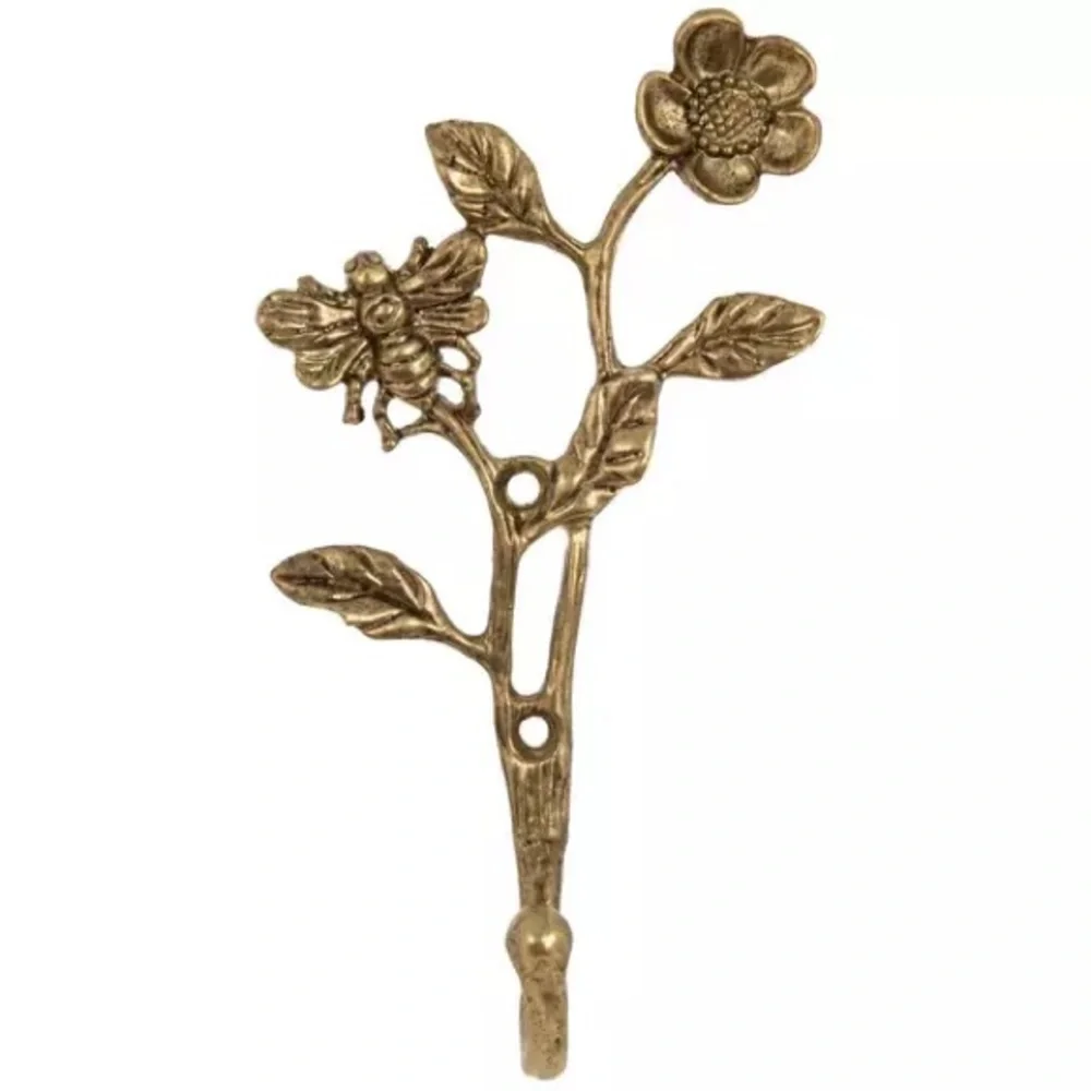(2) Gold Flower & Bee Metal Wall Hook